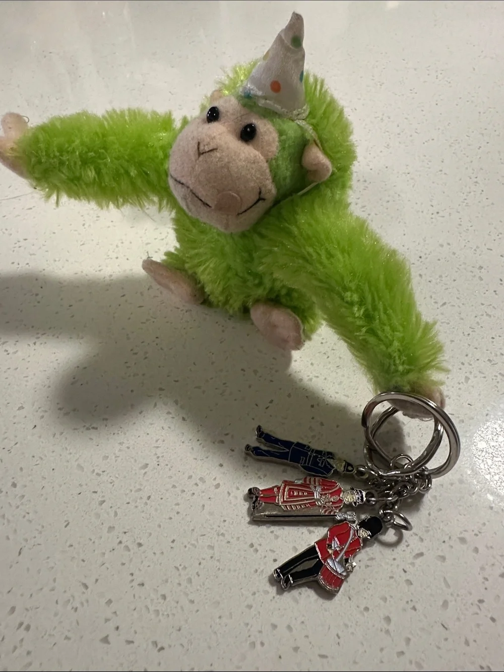 Green Plush Monkey Party Decoration with Polka Dot Hat